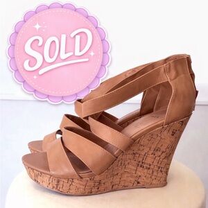 ❌SOLD | Le Chateau Cork Wedge Sandals in Tan - (not for sale)